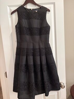 Tommy Hilfiger Black Glitter Stripe Fit-and-Flare Dress Size 8 EUC party festive